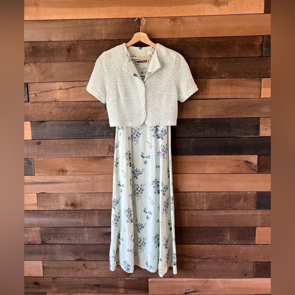 Y2K Maurice’s Mint Green Floral Dress & Sweater Set Cottagecore Garden Party - Picture 8 of 16